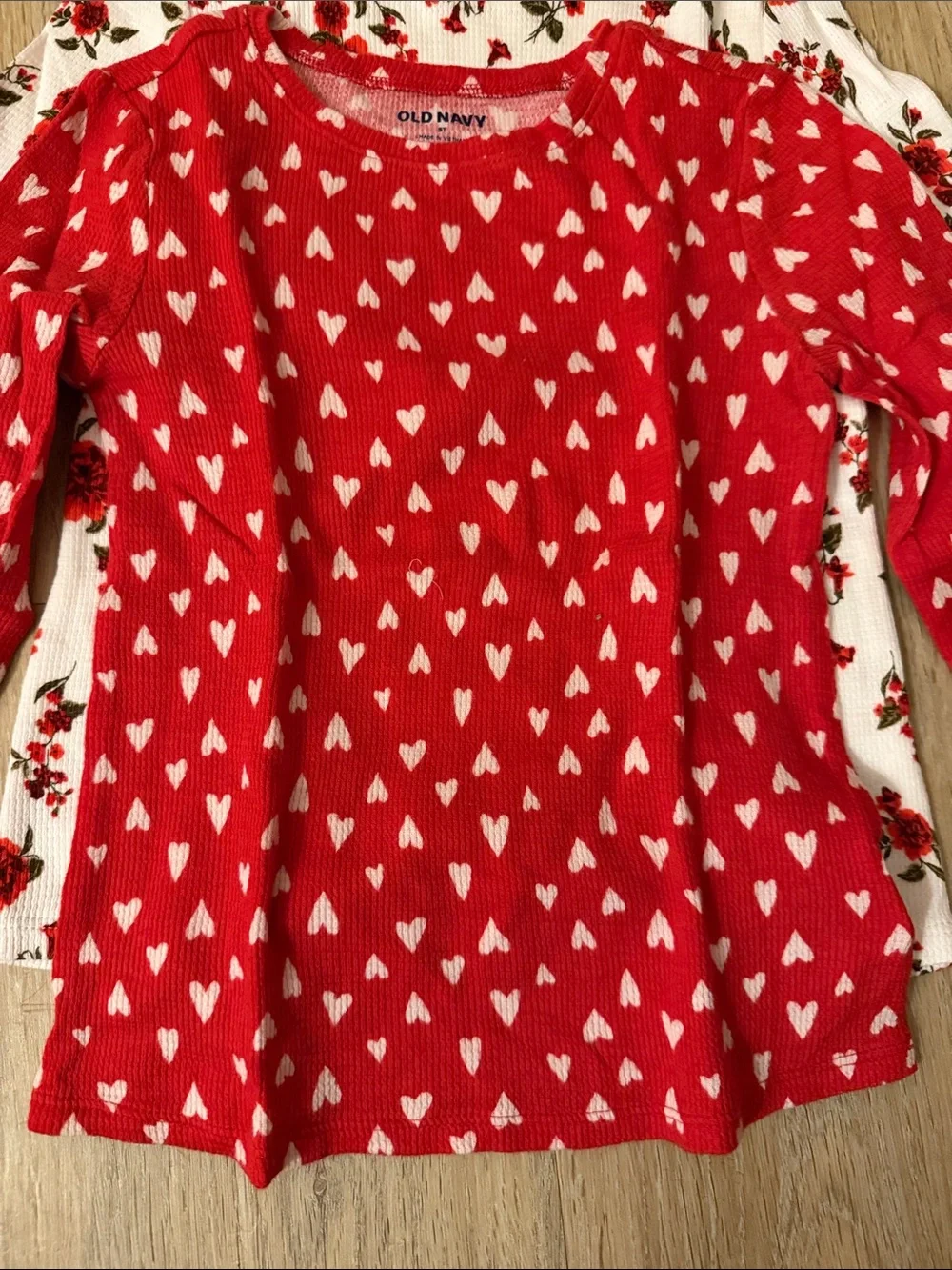 Old Navy Red & White Heart and Floral Long-Sleeve Tees (2-Pack)
